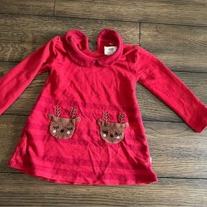 Little Sleepies Red Long-Sleeve Baby Dress with Deer Pockets